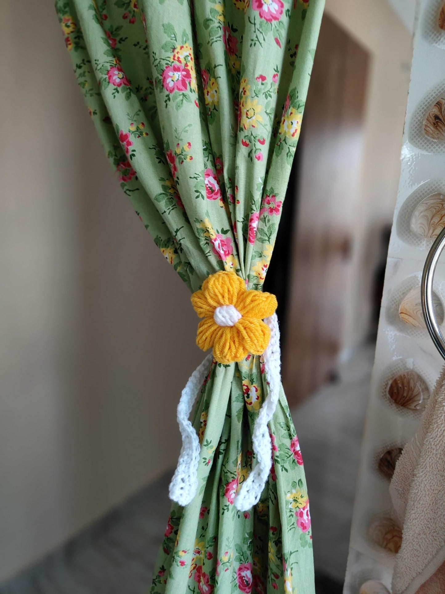 Decorative Floral Curtain Tieback Rope, Handmade, Set of 2