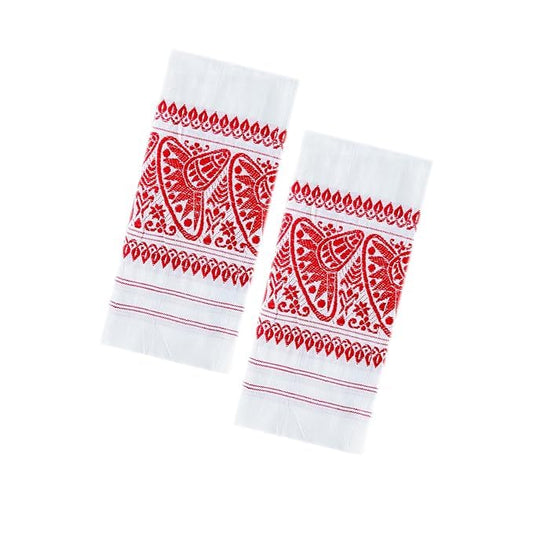 Traditional Assamese Gamosa Poly-Cotton Towel, White and Red 1 Meter